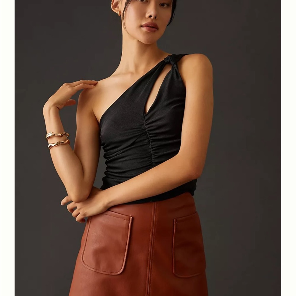 Anthropologie One-Shoulder Black Ruched Tank
